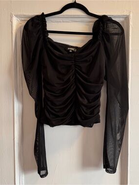 Missguided Black Ruched Sheer Sleeve Crop Top